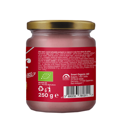 Ekoloģisks zemeņu un Indijas riekstu krēms, bez pievienota cukura