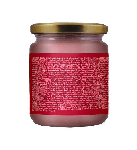 Ekoloģisks zemeņu un Indijas riekstu krēms, bez pievienota cukura