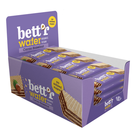 Ekoloģiska vafele ar lazdu riekstu kakao krēmu, bez pievienota cukura