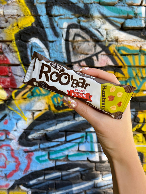 Ekoloģisks lazdu riekstu proteīna batoniņš ar šokolādi