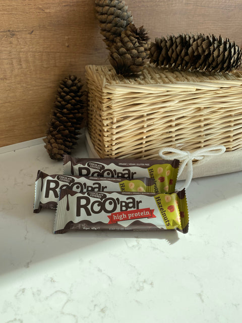 Ekoloģisks lazdu riekstu proteīna batoniņš ar šokolādi