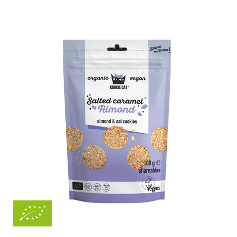 Ekoloģiski mini cepumi ar sāļās karameles un mandeļu garšu