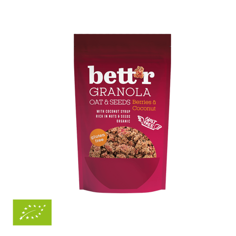 Ekoloģiska granola ar ogām un kokosriekstiem