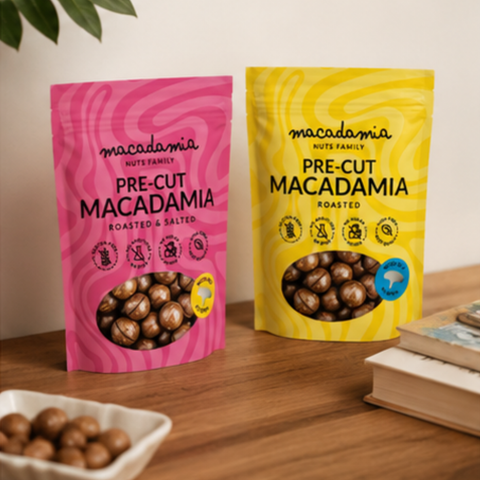 Iegriezti grauzdēti makadāmijas rieksti