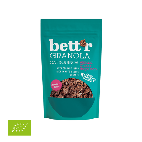 Ekoloģiska granola ar mandeļu un šokolādes gabaliņiem