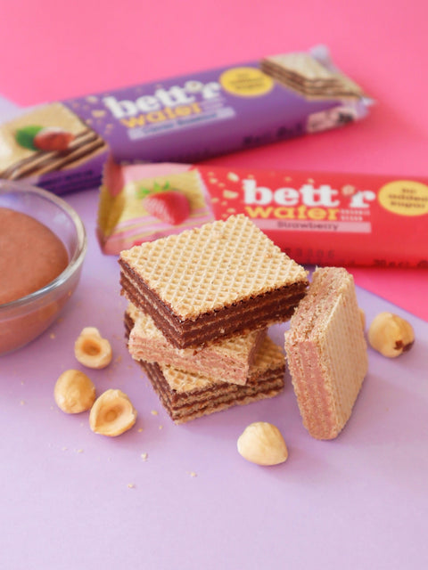 Ekoloģiska vafele ar Indijas riekstu un zemeņu krēmu, bez pievienota cukura