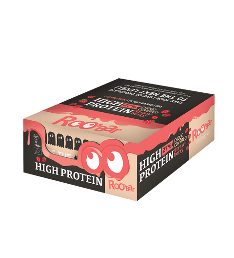 Ekoloģisks proteīna batoniņš rozā šokolādi un zemenēm