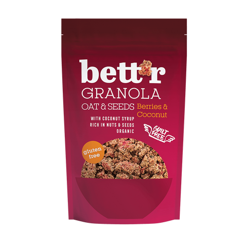 Ekoloģiska granola ar ogām un kokosriekstiem