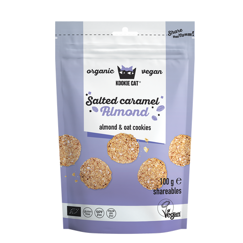 Ekoloģiski mini cepumi ar sāļās karameles un mandeļu garšu